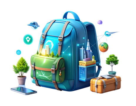 Innovative Smart Backpack Symbolizing Global Connectivity, Learning, and Exploration