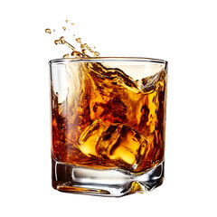 Whiskey glass with ice cubes bar beverage isolated on transparent background