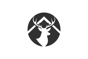A stylized stag head silhouette is captured inside a contrasting circle shape