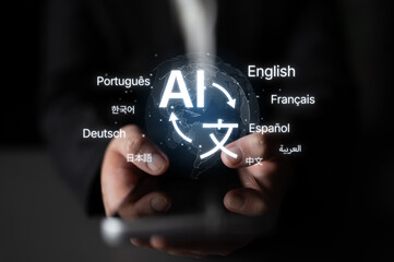 Global communication with multiple languages, digital translation tools, multilingual technology,...