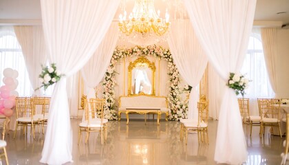 Elegant wedding ceremony setup with gold accents
