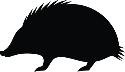A solid black hedgehog stands with its sharp quills visible against a white background