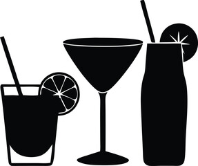 classic cocktails and refreshing drinks silhouette vector