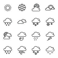 Fototapeta premium Clean line icons representing various weather conditions