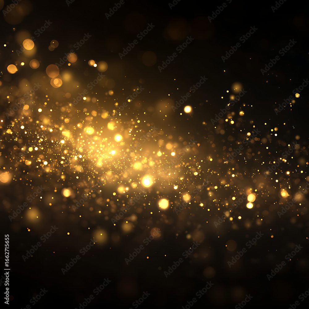 Poster golden bokeh effect with shimmering light particles creating a luxurious and magical atmosphere, per