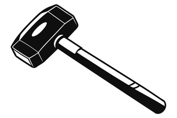A monochrome sledgehammer with a robust head and strong handle is displayed here