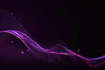 Abstract purple wave of glowing particles on dark background