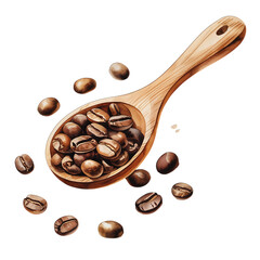 Fototapeta premium Roasted Coffee Beans in Wooden Spoon Aromatic Coffee Photography