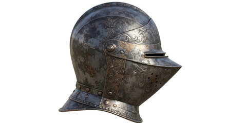 Ornate Metal Helmet Vintage Military Armor Protective Gear Isolated