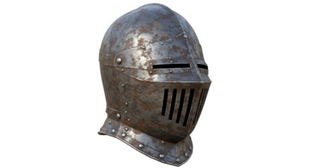 Medieval Knight Helmet Metal Rusty Armour Isolated on White