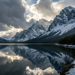 beautiful shot of mountains reflecting in the cold