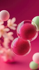 Abstract Pink Bubbles Floating on Soft Pastel Background