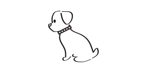 Simple Line Drawing of a Sitting Dog with Collar.