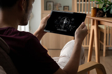 Medical science technology and futuristic healthcare virtual computer software analyze human health...