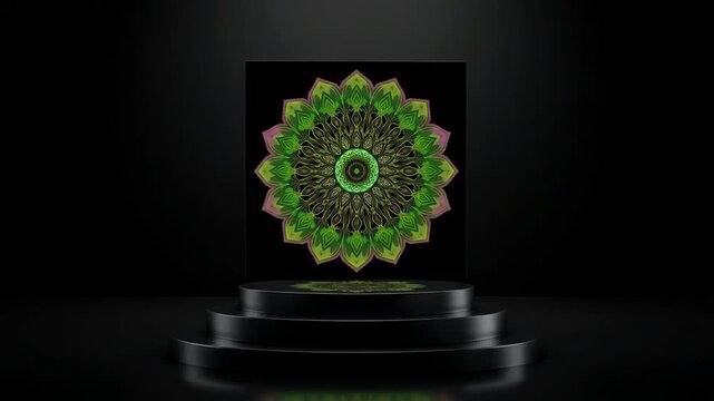 Navaratri product display background podium, Navadurga Lightscape, metal and acrylic, Navadurga goddesses, illuminated lotus design, spiritual meaning, ad, podium platform, product presentation