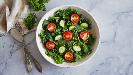 Vibrant and Refreshing Green Salad with Crisp Vegetables, Tomatoes, and Cucumbers, a Perfect Healthy Meal