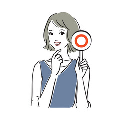 正解か不正解か札でジャッジする綺麗な女性