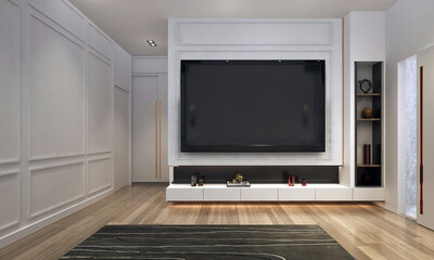 Home and living decor and bedroom and tv wall interior design. 3d rendering