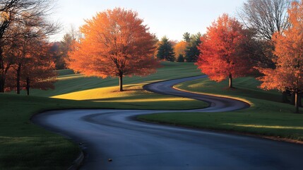 Fototapeta premium Scenic Autumn Road Winding Through Colorful Trees