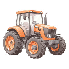 Obraz premium Orange Tractor With Large Wheels Detailed Cabin And Exhaust Pipe Transparent Background Isolate