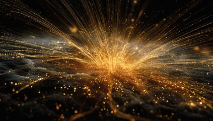 Abstract explosion of golden light streaks against a dark background