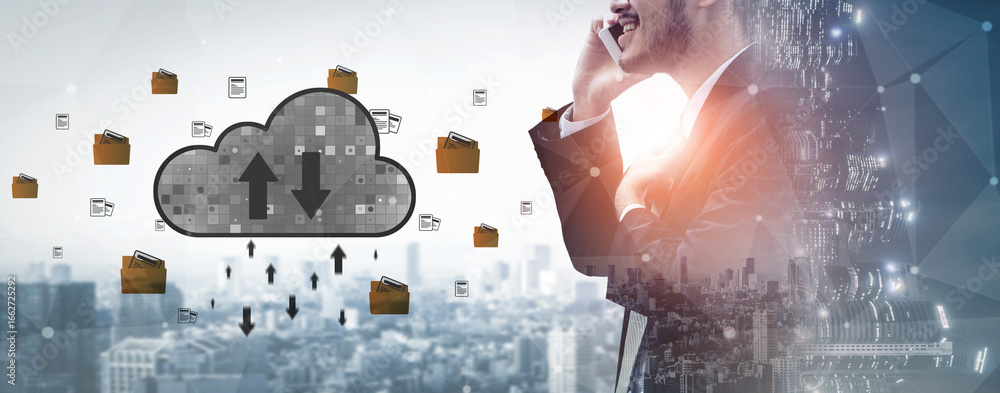 Poster cloud computing enables digital growth with secure data storage, scalable infrastructure, and strate