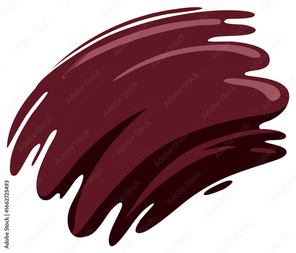 Poster deep wine-colored brushstroke with glossy texture and dynamic, abstract shape