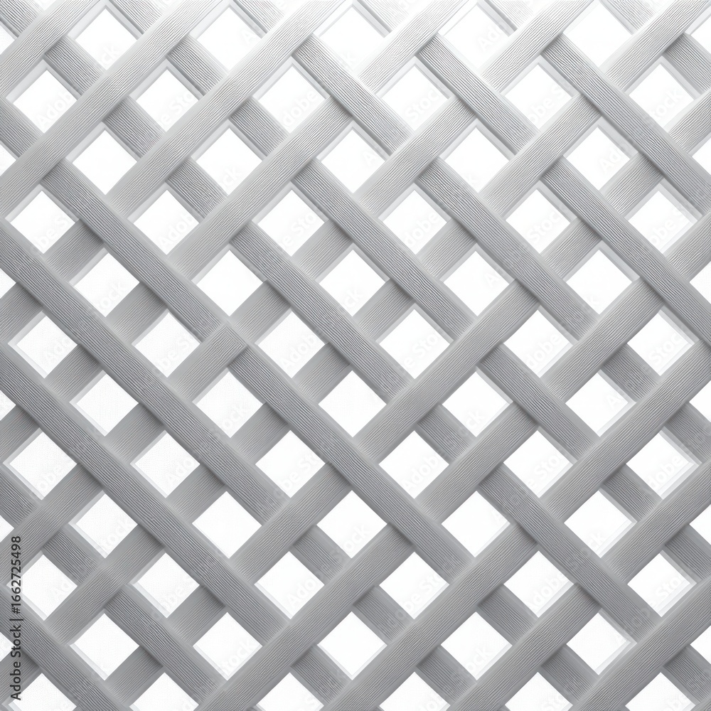 Poster close-up of a white diagonal lattice pattern with intersecting broad slats creating diamond-shaped o