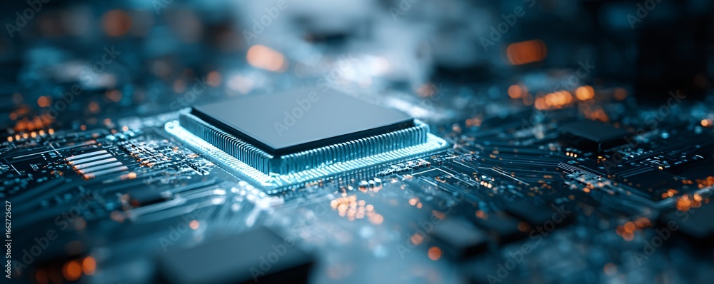 Aufkleber ai chatbot symbol emerging from a glowing circuit board, representing machine learning and automatio