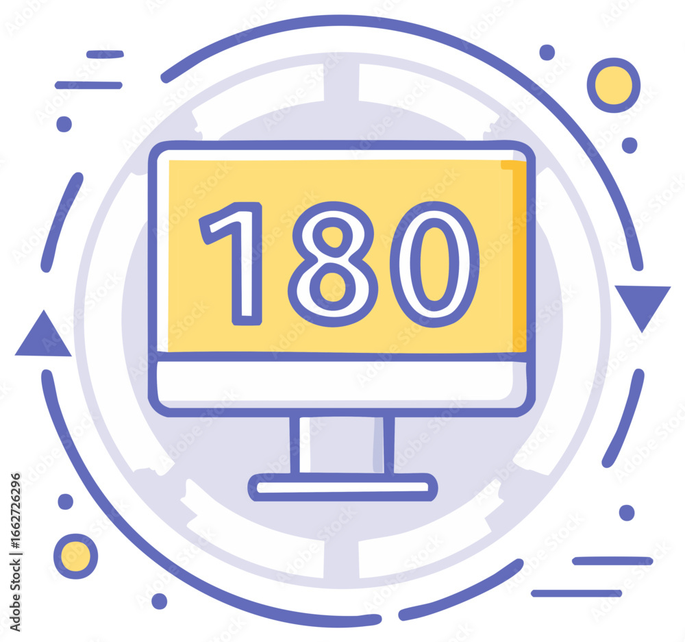 Poster vector icon of a 180 degree panoramic view or turn on a computer monitor screen
