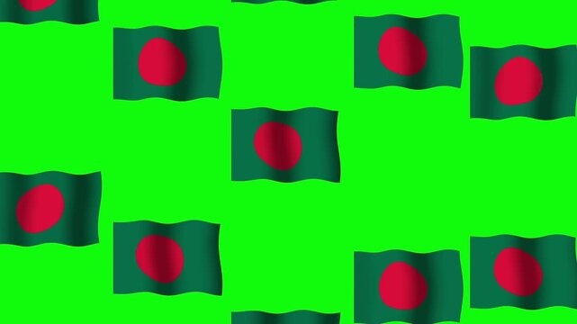 Bangladesh Flag falling background animation on green screen.