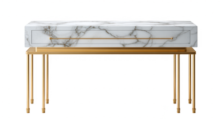 A modern console table featuring a marble top and gold metal legs, ideal for enhancing interior decor with a touch of luxury.