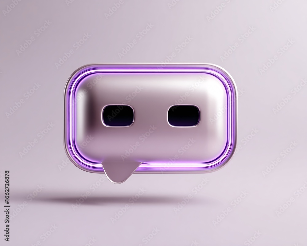 Poster minimalistic chatbot head icon glowing over a smooth gradient background, simple and elegant design,