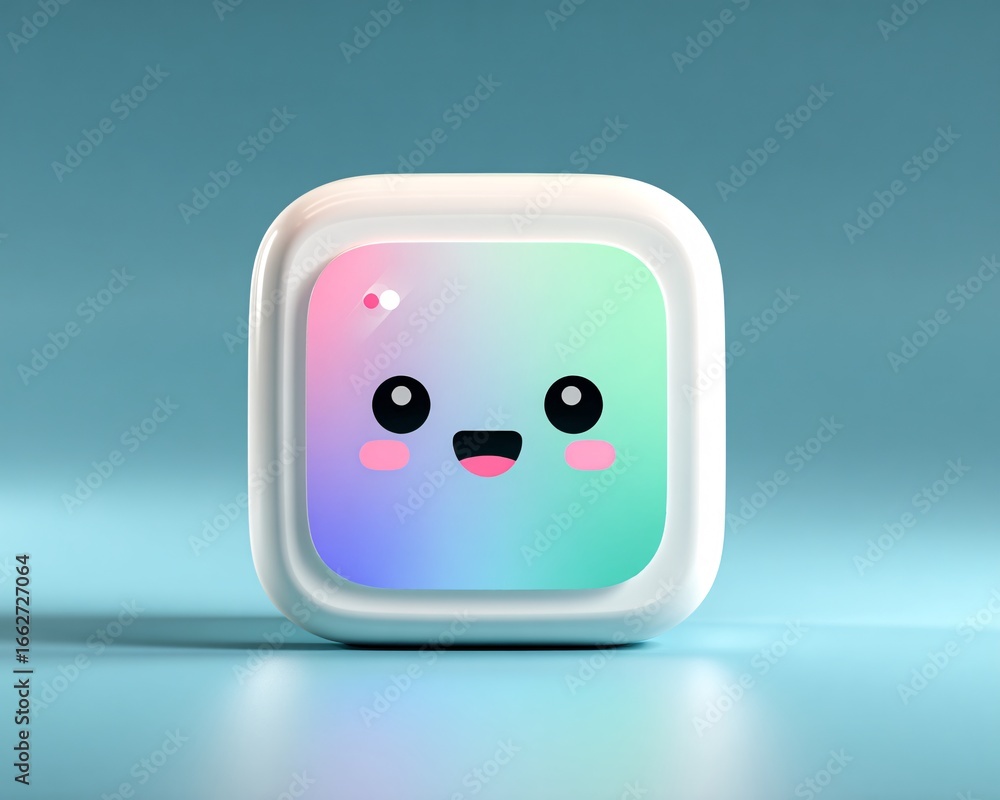 Poster minimalistic chatbot head icon glowing over a smooth gradient background, simple and elegant design,