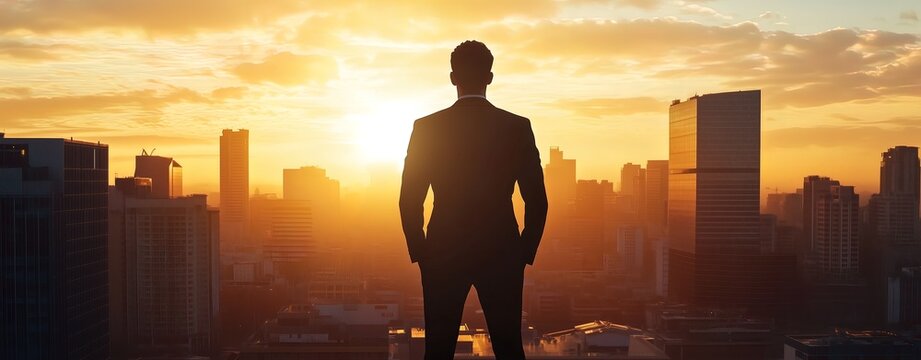 Vector silhouette of business people standing in the city