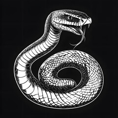 Detailed snake illustration on black background