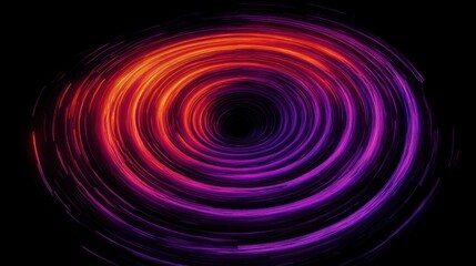 vibrant swirling circular pattern with glowing orange and purple lines on black background, creating dynamic spiral motion effect