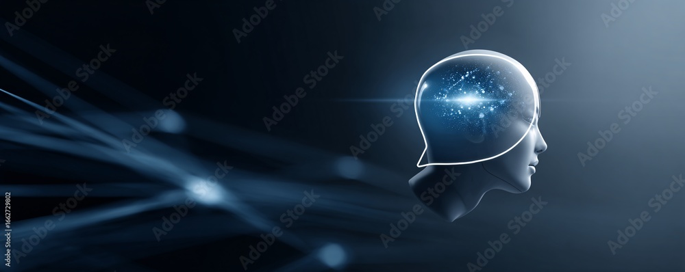 Poster ai chatbot avatar appearing inside a glowing speech bubble, abstract network lines in background, mo