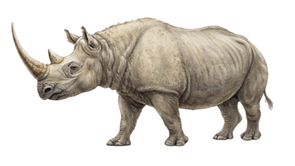 Extinct animal Sumatran rhinoceros isolated on white or transparent background