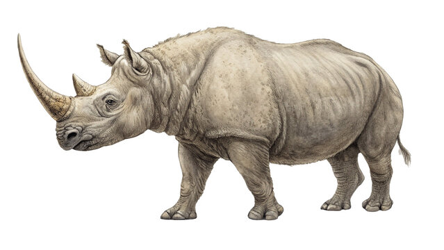 Extinct animal Sumatran rhinoceros isolated on white or transparent background
