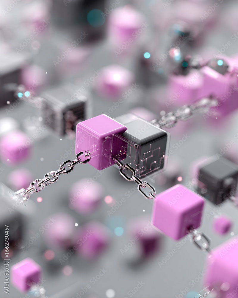 Aufkleber abstract concept of machine learning chatbot visualized as interconnected holographic cubes, modern 