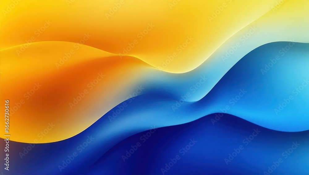 Aufkleber abstract smooth flowing waves blending yellow, orange, and blue colors creating a calm and dynamic v