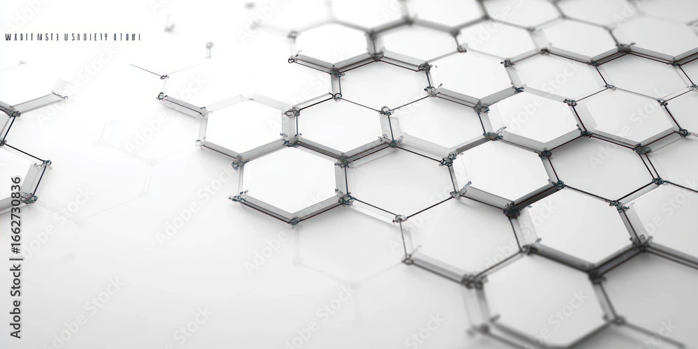 Aufkleber abstract futuristic hexagonal mesh network made of transparent glass-like material with metallic con