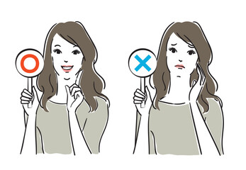 正解か不正解か札でジャッジする綺麗な女性