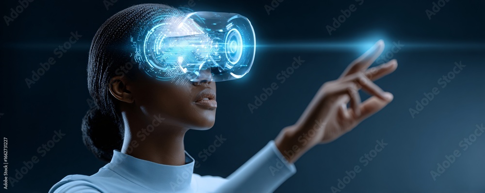 Poster virtual reality user interacting with ai-powered chatbot assistant in immersive holographic environm