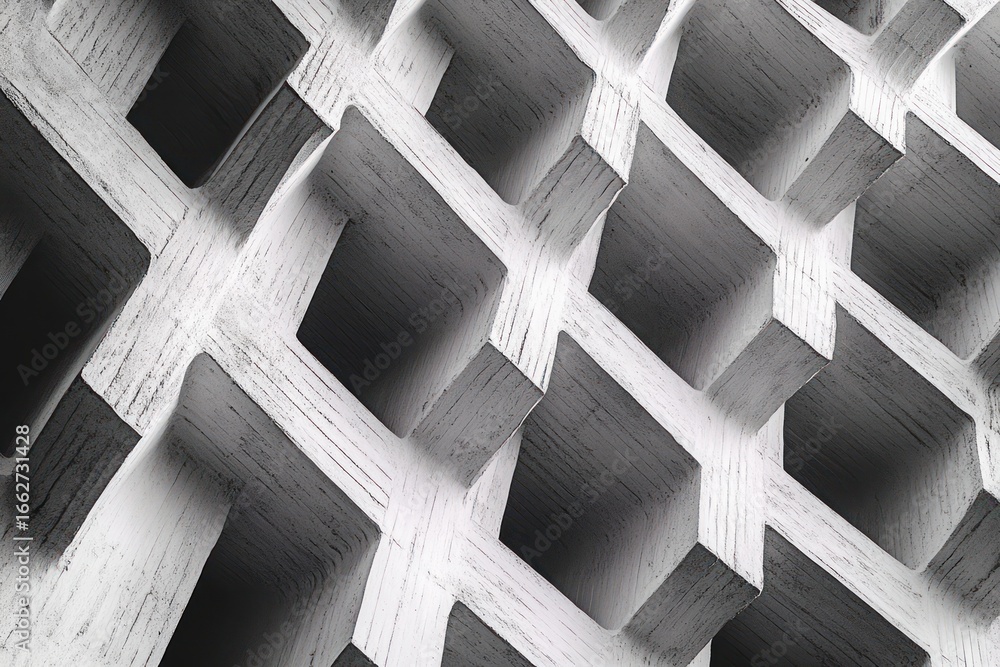 Poster abstract architectural detail showing repetitive geometric square grid pattern in light colored conc