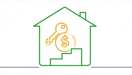 Simple house graphic with keys and money
