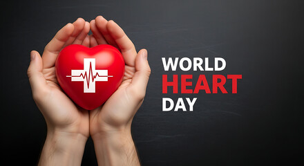 World Heart Day celebration with red heart and supportive hands care