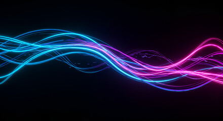 Fototapeta premium Abstract neon light trails with vibrant blue and pink colors on black background