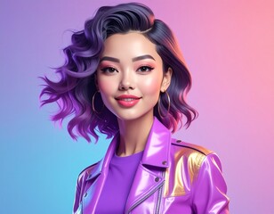 Stunning Digital Art Portrait of a Woman with Purple Hair and Jacket